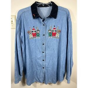 VTG Bobbie Brooks Denim Cute Embroidered‎ Christmas Cats Top Cat Lover NO TAGS